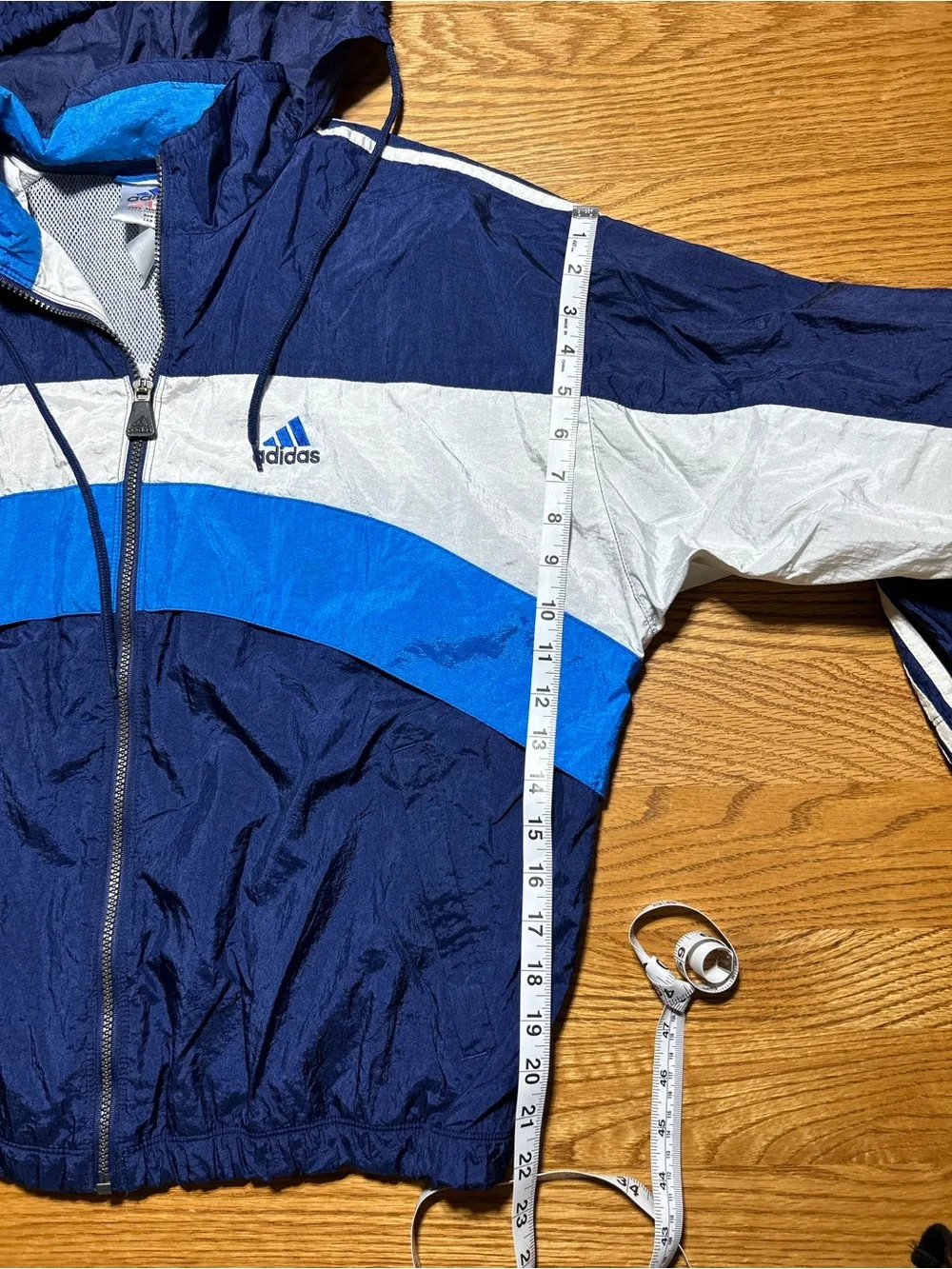Vintage adidas Blue and White Windbreaker Jacket Size Large
